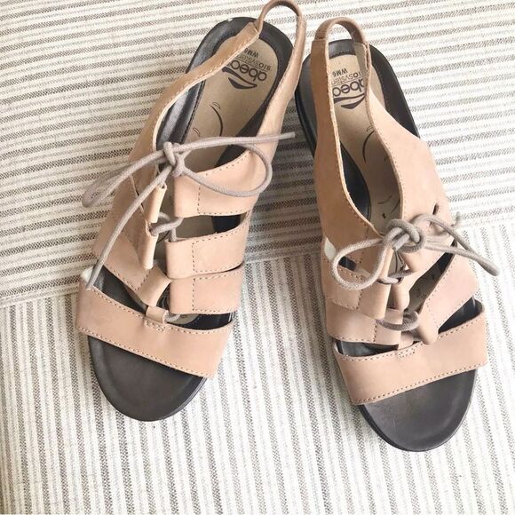 Abeo GEORGIA Tan Crisscross Lace Heeled Open Toe Gladiator Slingback Sandal - Picture 6 of 16